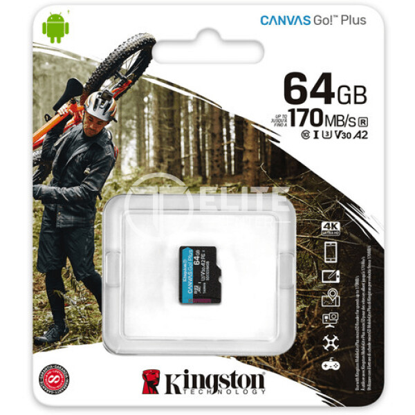Kingston Canvas Go! Plus - Tarjeta de memoria flash - 64 GB - A2 / Video Class V30 / UHS-I U3 / Class10 - microSDXC UHS-I - en Elite Center