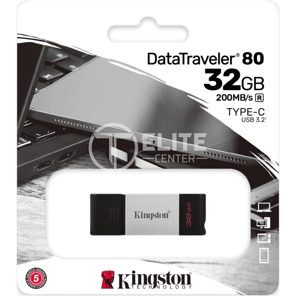 Kingston DataTraveler 80 - Unidad flash USB - 32 GB - USB 3.2 Gen 1 / USB-C - en Elite Center