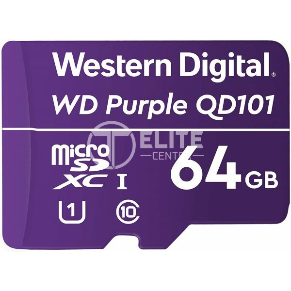 WD Purple SC QD101 WDD064G1P0C - Tarjeta de memoria flash - 64 GB - UHS-I U1 / Class10 - microSDXC UHS-I - púrpura - - en Elite Center