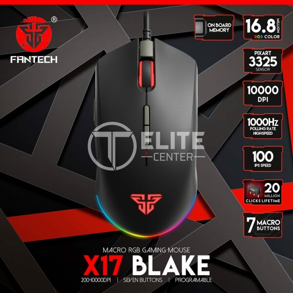 Mouse Gamer Fantech X17 Blake, 7 Botones, 200-10000 DPI, RGB, Black - - en Elite Center