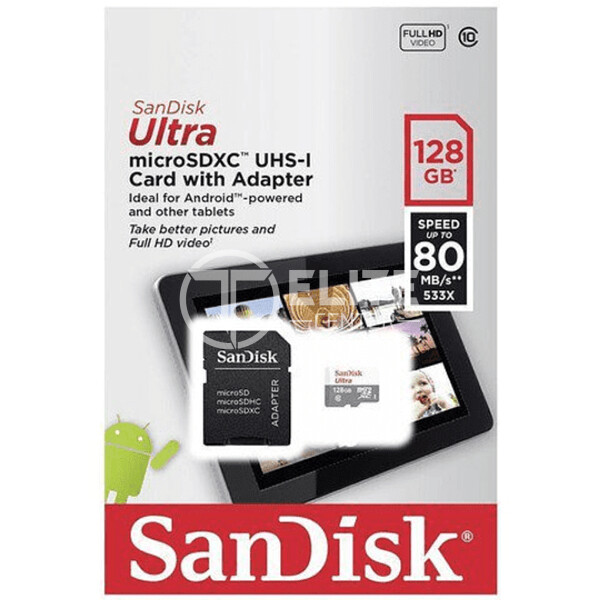 Tarjeta microSDXC SanDisk 128GB Clase 10, Incluye Adaptador SD - - en Elite Center