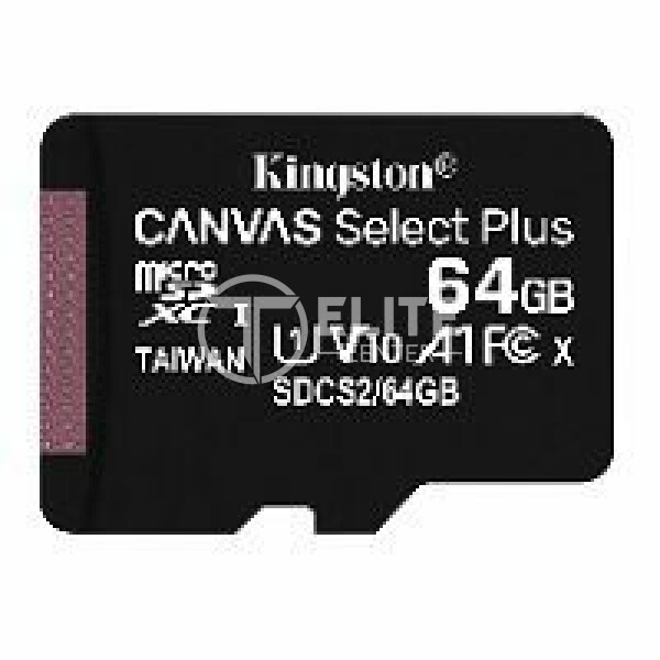 Kingston Canvas Select Plus - Tarjeta de memoria flash (adaptador microSDXC a SD Incluido) - 64 GB - A1 / Video Class V10 / UHS Class 1 / Class10 - microSDXC UHS-I - - en Elite Center
