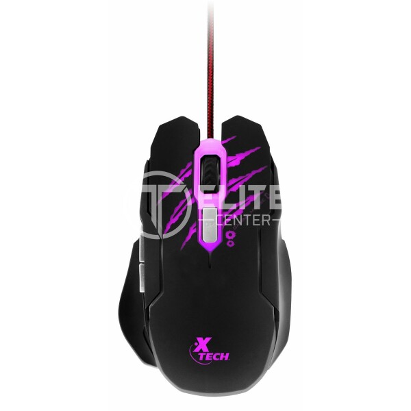 Xtech - Mouse - USB - XTM-610 - Lethal haze - Gaming - Adjustable resolution settings of up to 3200dpi - 4-color LED lights - Convenient tangle-free cable - Type: 3D 6-button gaming wired mouse - Sensor: Optical - Resolution: Selectable settings with LED color indicators Red: 800 dpi Green: 1200dpi (default) Blue: 2400dpi Pink: 3200dpi - Interface: USB - Number of buttons: 6 - Lighted: Yes - Cable length: 5.2ft, braided - - en Elite Center
