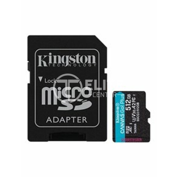 Kingston Canvas Go! Plus - Tarjeta de memoria flash (adaptador microSDXC a SD Incluido) - 512 GB - A2 / Video Class V30 / UHS-I U3 / Class10 - microSDXC UHS-I - - en Elite Center