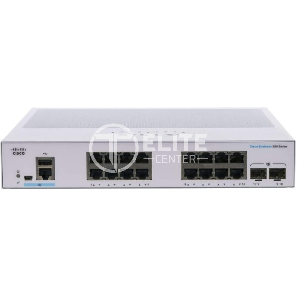 Cisco Business 250 Series CBS250-16T-2G - Conmutador - L3 - inteligente - 16 x 10/100/1000 + 2 x Gigabit SFP - montaje en rack - - en Elite Center