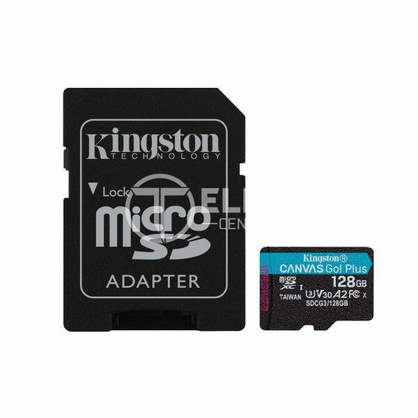 Kingston Canvas Go! Plus - Tarjeta de memoria flash (adaptador microSDXC a SD Incluido) - 128 GB - A2 / Video Class V30 / UHS-I U3 / Class10 - microSDXC UHS-I - en Elite Center