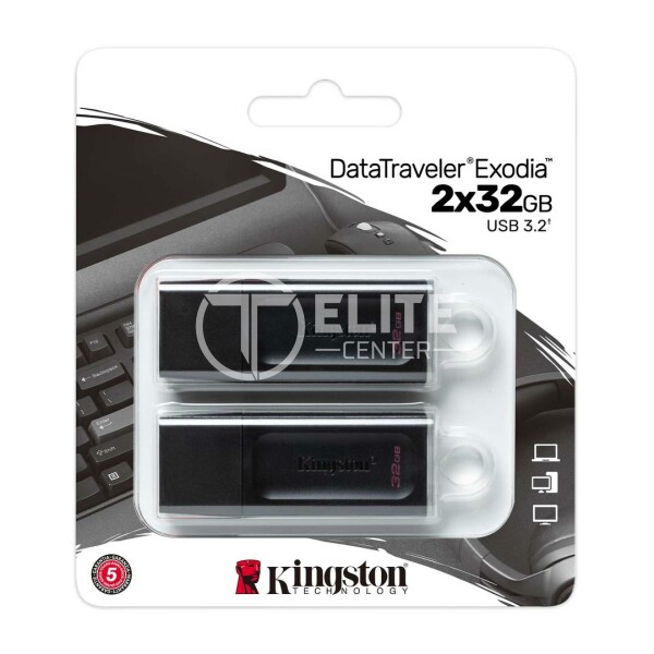Kingston DataTraveler Exodia - Unidad flash USB - 32 GB - USB 3.2 Gen 1 (paquete de 2) - en Elite Center