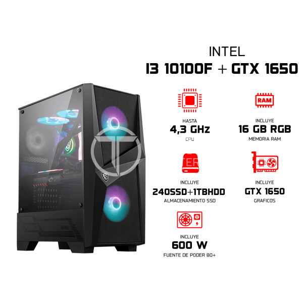 ELITE PC GAMER - Intel 10100F - GTX 1650 AMP , 16GB RAM RGB v2 - Serie DIAMANTE - - en Elite Center