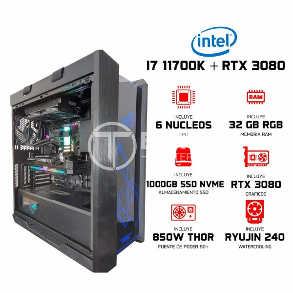 ELITE PC GAMER INTEL FULL ASUS ROG 11700K - RTX 3080RTX 3060 Ti 12GB, 32GB RGB, 850W THOR Modular, 1000GB SSD NVME 4.0 M.2 - en Elite Center