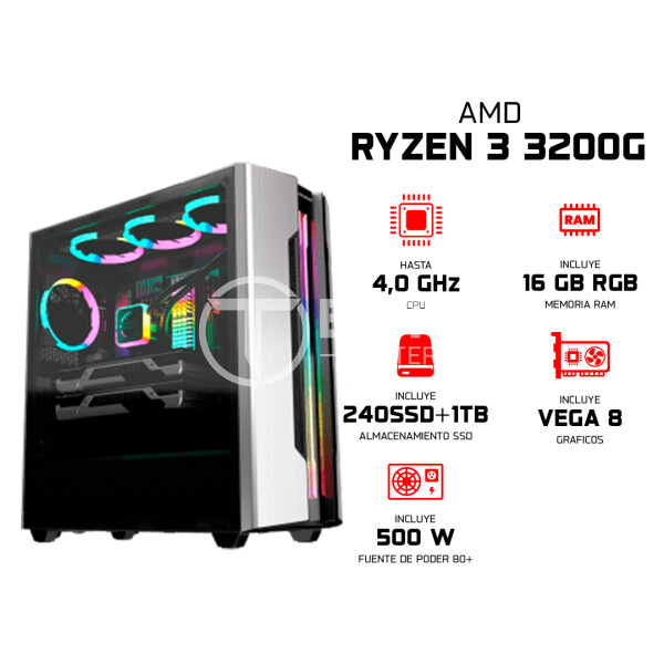ELITE PC GAMER - Ryzen 3 3200G,16GB RAM RGB v5 - Serie PLATINO - - en Elite Center