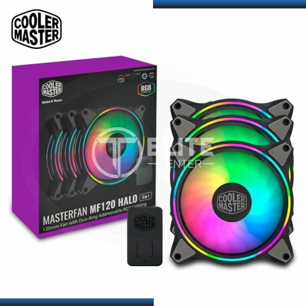 Kit de 3 Ventiladores Gamer Cooler Master Masterfan MF120 Halo, Dual Loop ARGB Lighting - en Elite Center