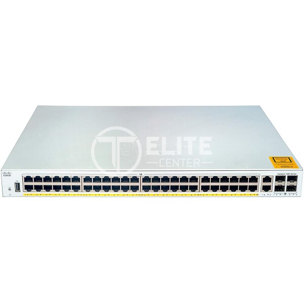 Cisco Catalyst 1000FE-48P-4G-L - Conmutador - Gestionado - 48 x 10/100 (PoE+) + 2 x combo Gigabit SFP/RJ-45 (señal ascendente) + 2 x SFP (mini-GBIC) (ascendente) - montaje en rack - PoE+ (370 W) - - en Elite Center