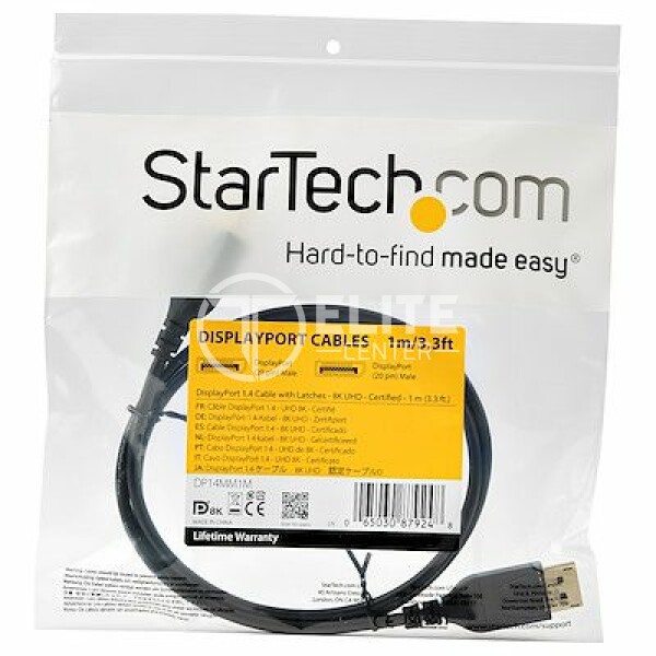 StarTech.com Cable DisplayPort 1.4 - 1m - Certificado VESA - 8K@60Hz - HBR3 - HDR - Cable de Monitor DP a DP - Cable DisplayPort de 8K - Cable DisplayPort - DisplayPort (M) enganchado a DisplayPort (M) enganchado - DisplayPort 1.4 - 1 m - compatibilidad con 8K - negro - para P/N: CDP2DPHD, CDP2DPVGA, SV231QDPU34K, TB32DP14 - - en Elite Center