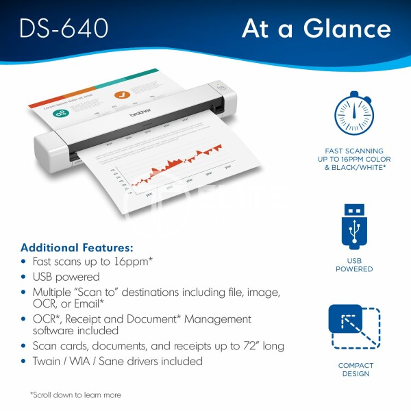 Brother DSmobile DS-640 - Escáner de alimentación en hoja - 215.9 x 1828.8 mm - 600 ppp x 600 ppp - USB 3.0 - - en Elite Center