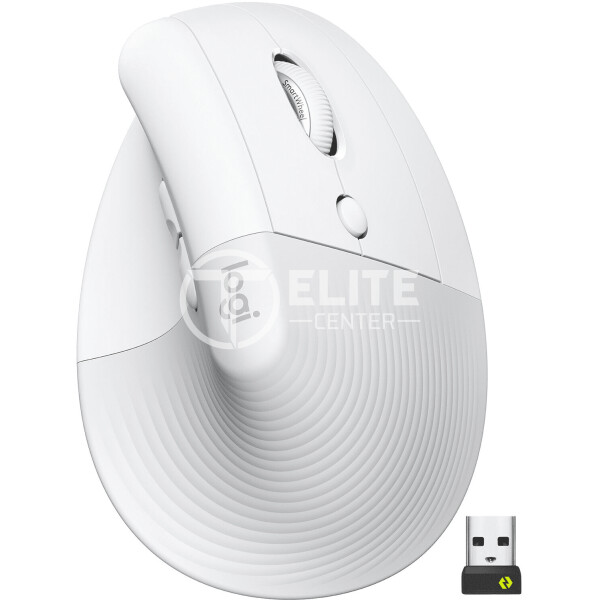 Logitech Lift Vertical Ergonomic Mouse - Ratón vertical - ergonómico - 6 botones - inalámbrico - Bluetooth, 2.4 GHz - receptor de USB Logitech Logi Bolt - blanco hueso - - en Elite Center