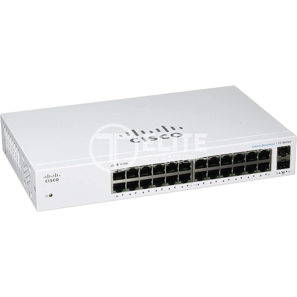 Cisco Business 110 Series 110-24T - Conmutador - sin gestionar - 24 x 10/100/1000 + 2 x Gigabit SFP combinado - sobremesa, montaje en rack, montaje en pared - - en Elite Center
