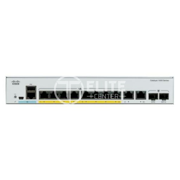 Cisco Catalyst 1000-8P-2G-L - Conmutador - Gestionado - 4 x 10/100/1000 (PoE+) + 4 x 10/100/1000 + 2 x combo Gigabit SFP (enlace ascendente) - montaje en rack - PoE+ (67 W) - - en Elite Center