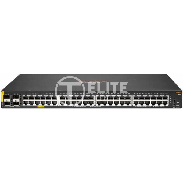 HPE Aruba 6000 48G Class4 PoE 4SFP 370W Switch - Conmutador - Gestionado - 48 x 10/100/1000 (PoE+) + 4 x Gigabit SFP - flujo de aire de lado a lado - montaje en rack - PoE (370 W) - - en Elite Center