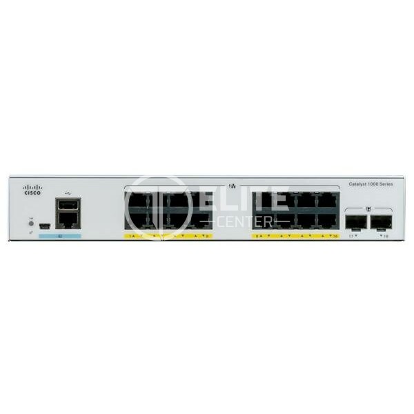 Cisco Catalyst 1000-16P-2G-L - Conmutador - Gestionado - 16 x 10/100/1000 (PoE+) + 2 x Gigabit SFP (enlace ascendente) - montaje en rack - PoE+ (120 W) - - en Elite Center