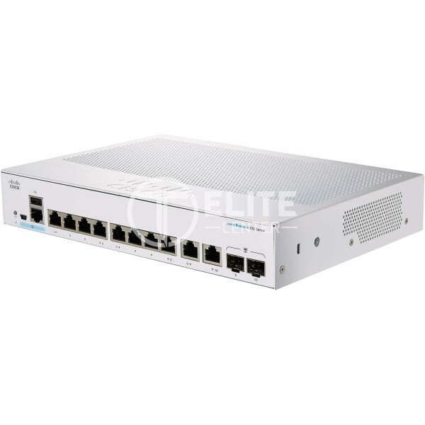 Cisco Business 350 Series 350-8T-E-2G - Conmutador - L3 - Gestionado - 8 x 10/100/1000 + 2 x Gigabit SFP combinado - montaje en rack - - en Elite Center
