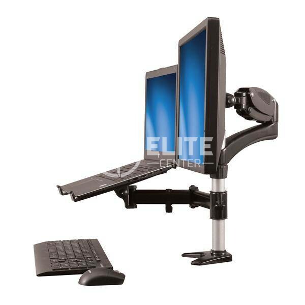 StarTech.com Laptop Monitor Stand - Computer Monitor Stand - Full Motion Articulating - VESA Mount Monitor Desk Mount - Kit de montaje (abrazadera polar, almohadilla de goma, estante para portátil, brazo elástico, brazo giratorio, 4 espaciadores, sujeción para colocación de cable, tornillos, llave) - para portátil y pantalla LCD (brazo ajustable) - aluminio - negro - tamaño de pantalla: 15"-27" - montable en escritorio - - en Elite Center