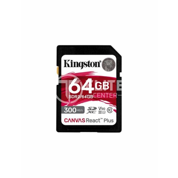 Kingston Canvas React Plus - Tarjeta de memoria flash - 64 GB - Video Class V90 / UHS-II U3 / Class10 - SDXC UHS-II - - en Elite Center