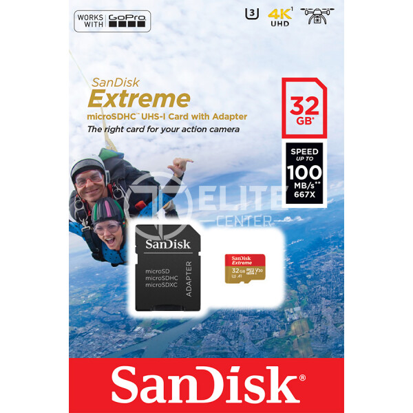 SanDisk Extreme - Tarjeta de memoria flash (adaptador microSDHC a SD Incluido) - 32 GB - A1 / Video Class V30 / UHS-I U3 - microSDHC UHS-I - - en Elite Center