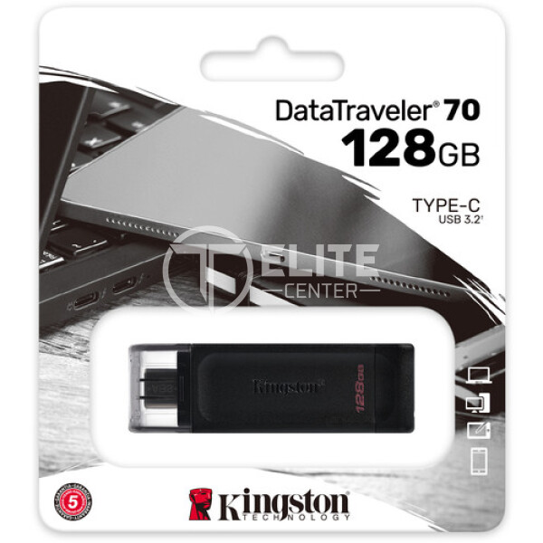 Kingston DataTraveler 70 - Unidad flash USB - 128 GB - USB-C 3.2 Gen 1 - - en Elite Center