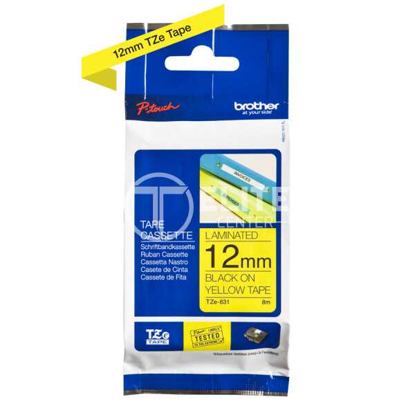 Brother TZe-631 - Adhesivo estándar - negro sobre amarillo - rollo (1,2 cm x 8 m) 1 cinta(s) tipo laminado - para Brother PT-D210, D600, H110; P-Touch PT-1005, 1880, E800, H110; P-Touch Cube Plus PT-P710 - - en Elite Center