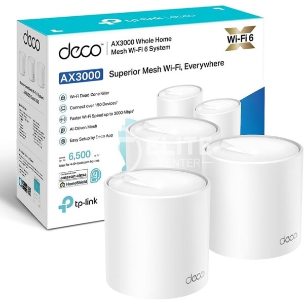 TP-LINK Deco X50 - - sistema Wi-Fi - (3 enrutadores) - hasta 6500 pies cuadrados - malla - 1GbE - Wi-Fi 6 - Doble banda - - en Elite Center